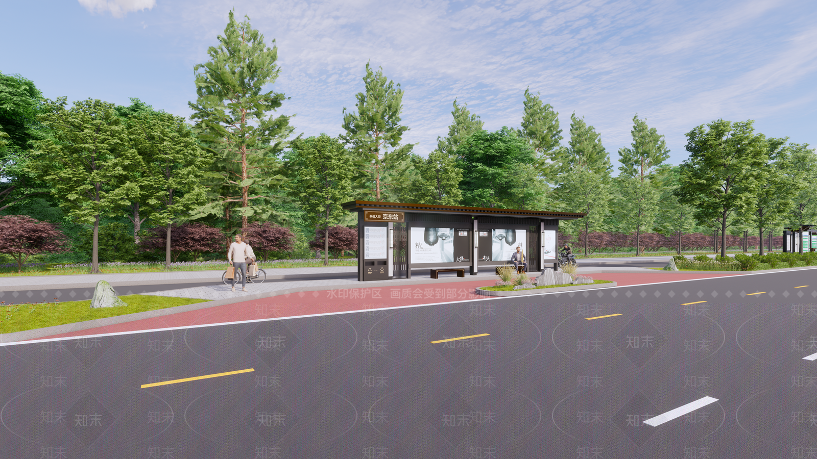 新中式户外景观候车亭SU模型下载【ID:1157346806】