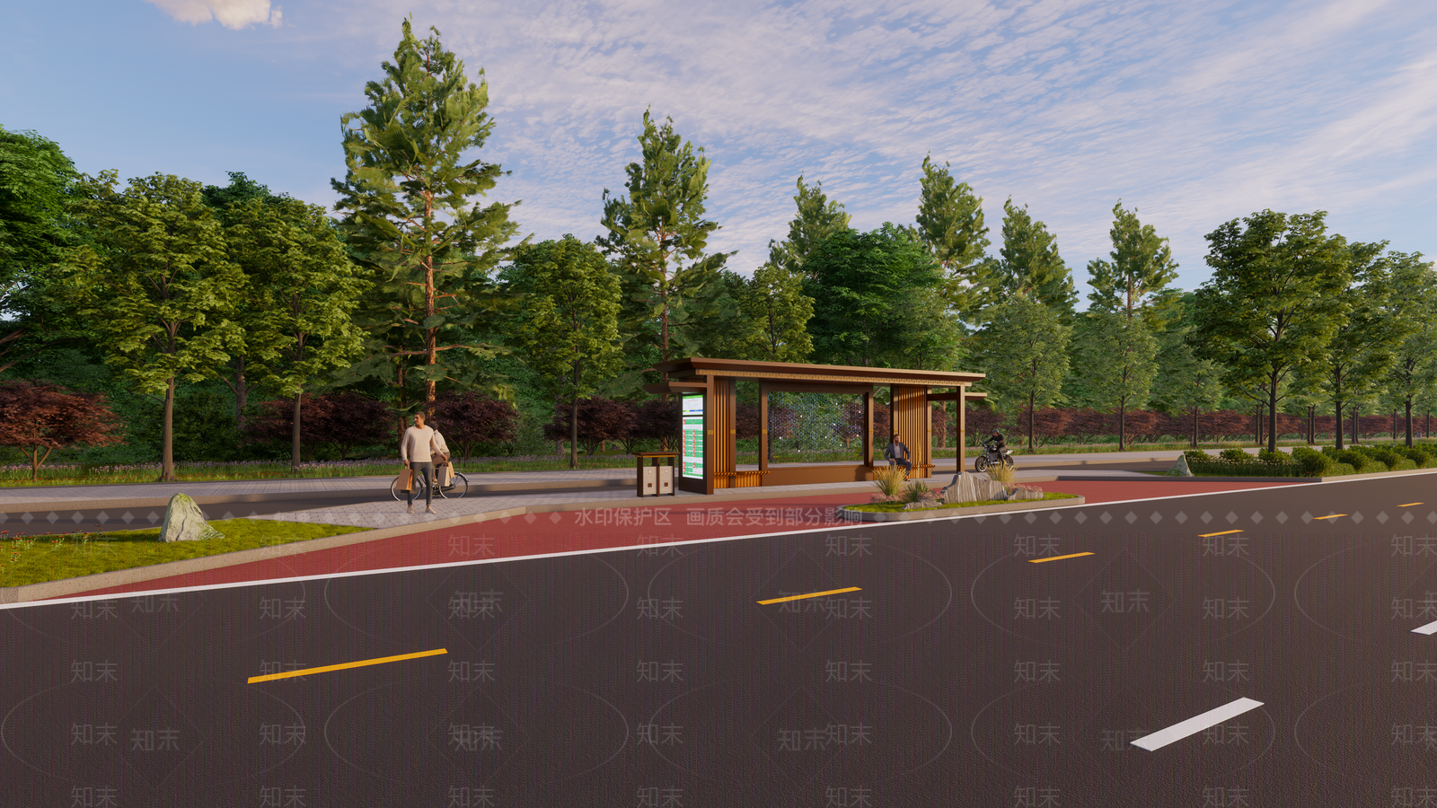 新中式户外景观候车亭SU模型下载【ID:1157347968】