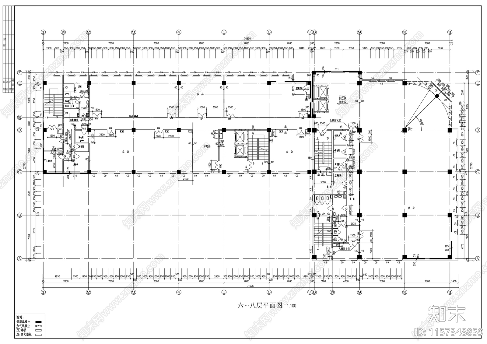 九层办公楼建筑方案图cad施工图下载【ID:1157348859】