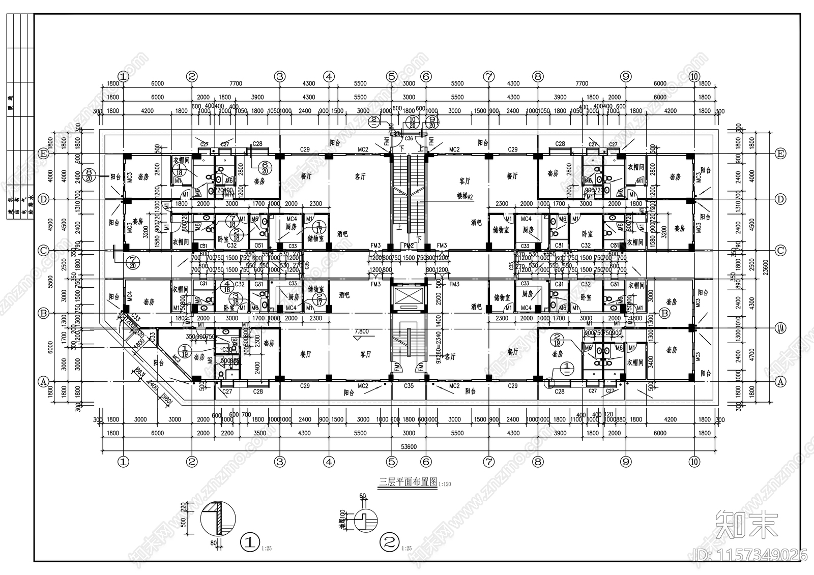 九层办公楼建筑设计图cad施工图下载【ID:1157349026】