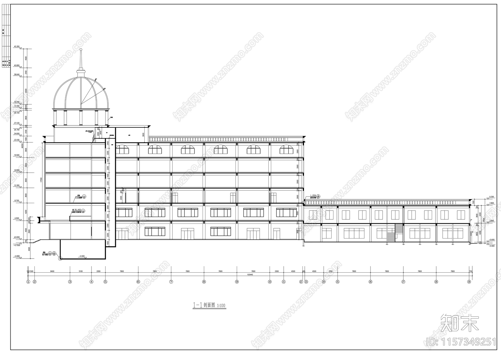 六层餐饮商场办公综合楼建cad施工图下载【ID:1157349251】