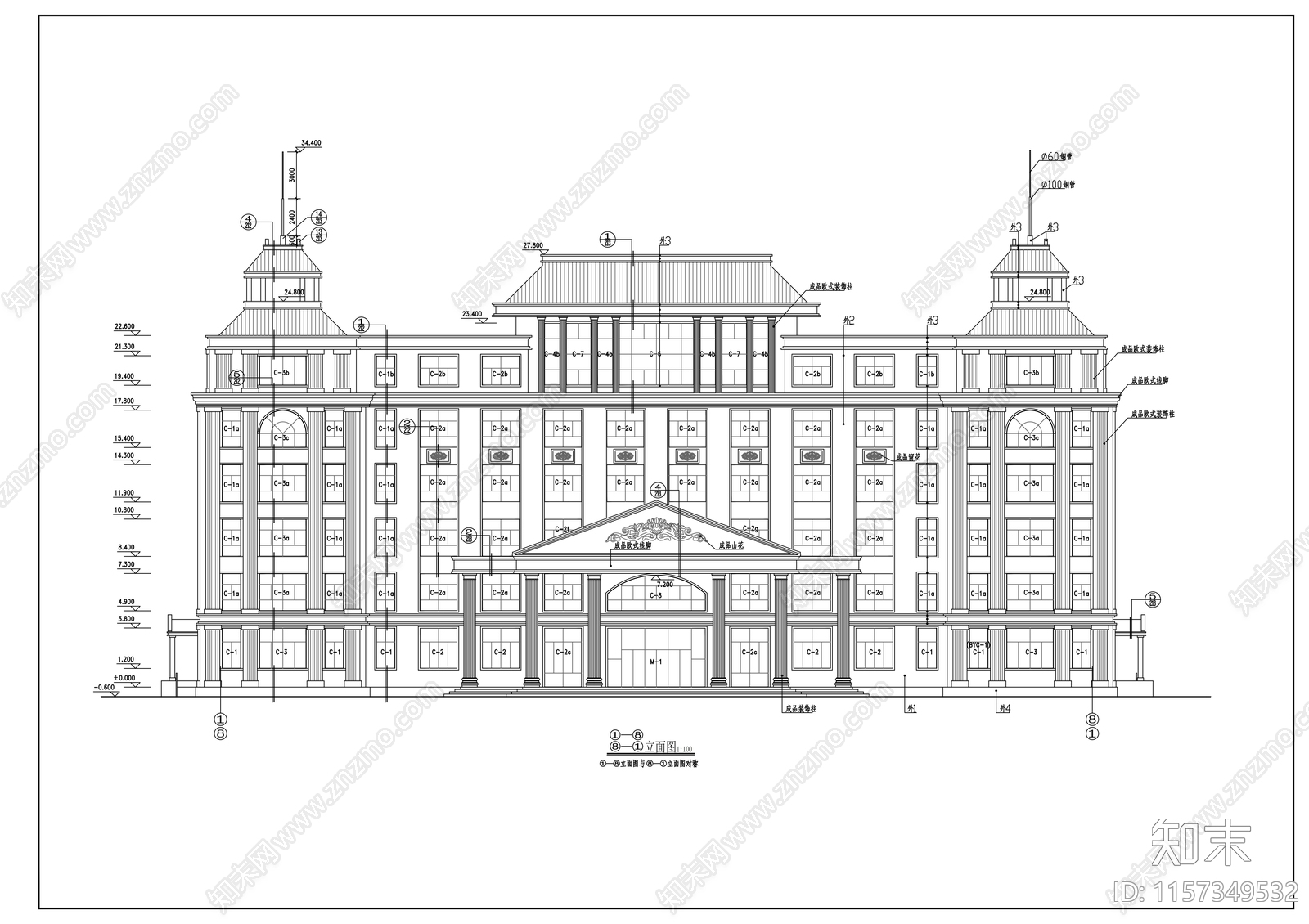 六层欧式医疗办公楼建cad施工图下载【ID:1157349532】