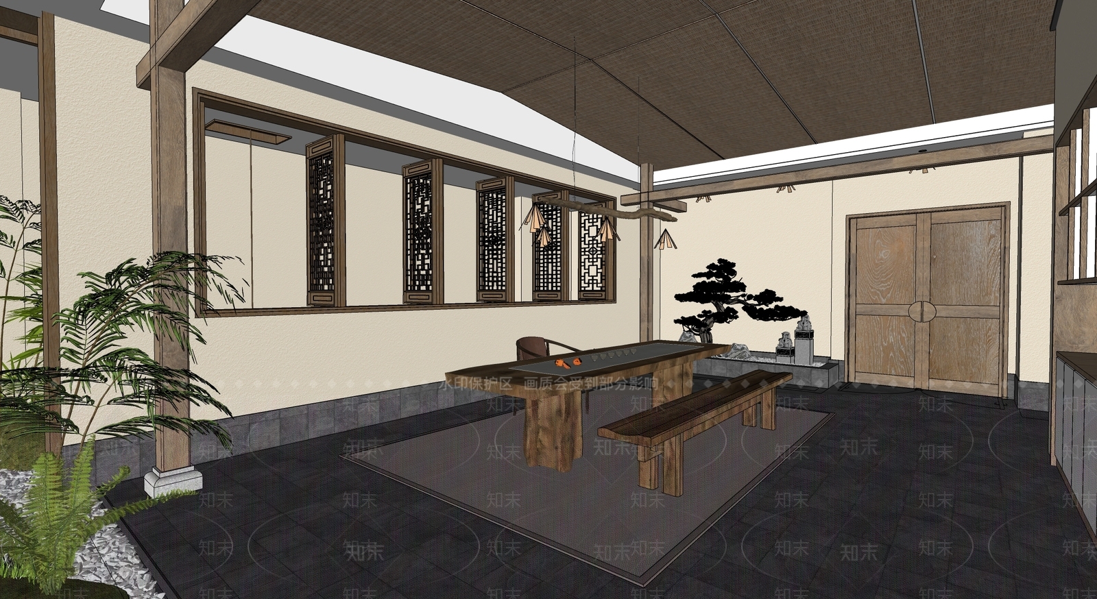 新中式茶室SU模型下载【ID:1157349697】