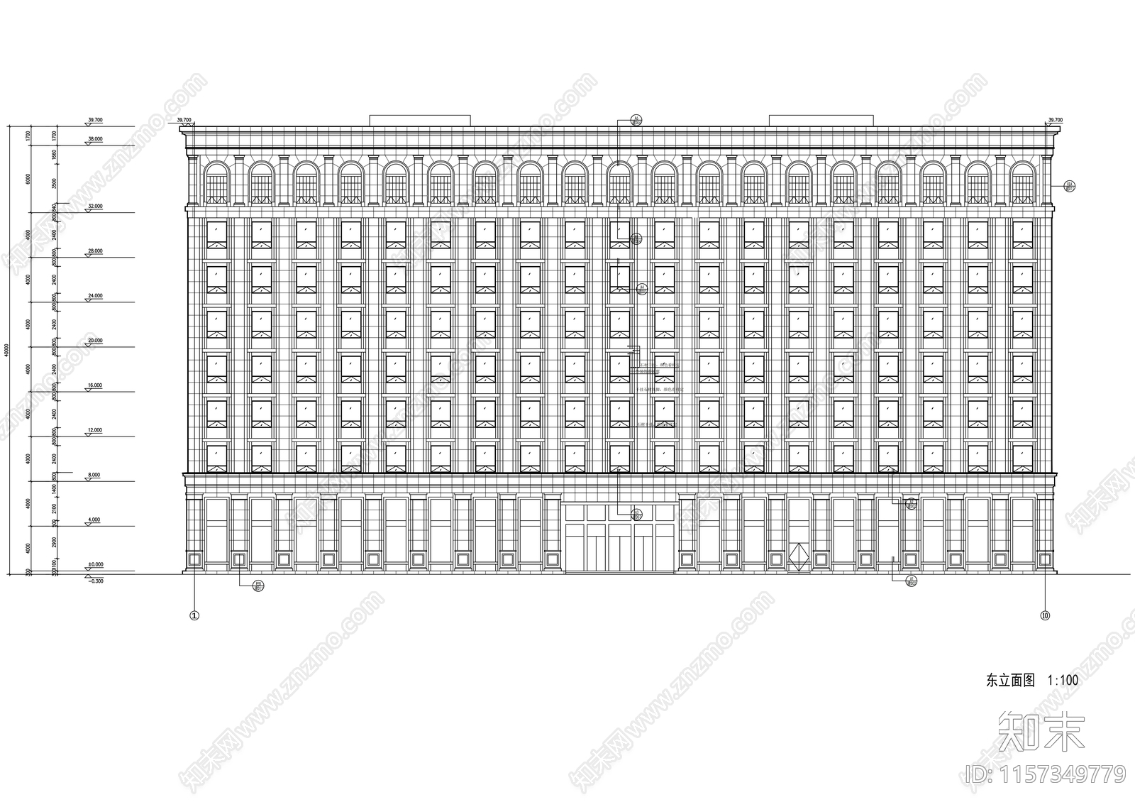 欧式九层办公楼建筑方案设计cad施工图下载【ID:1157349779】