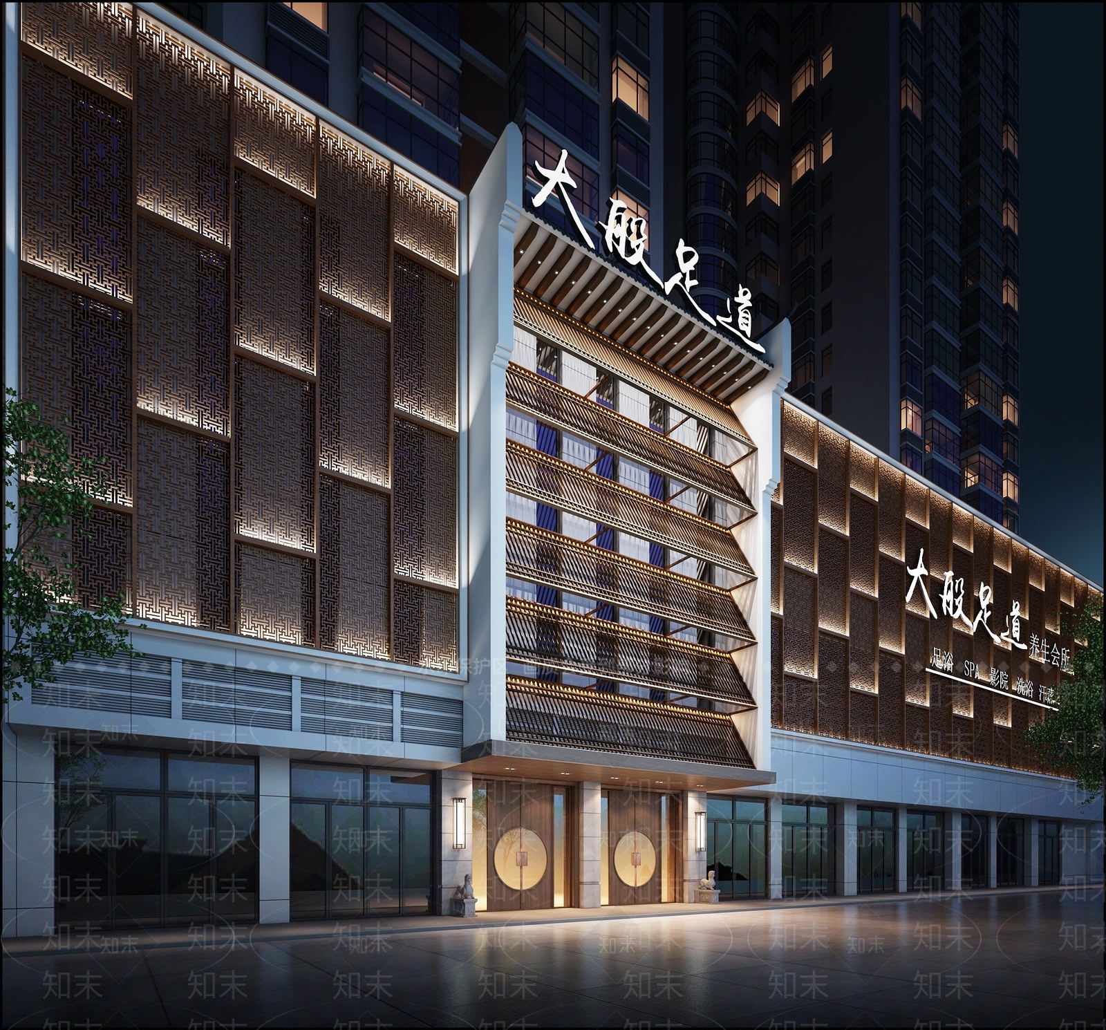 新中式会所门头3D模型下载【ID:1157350054】