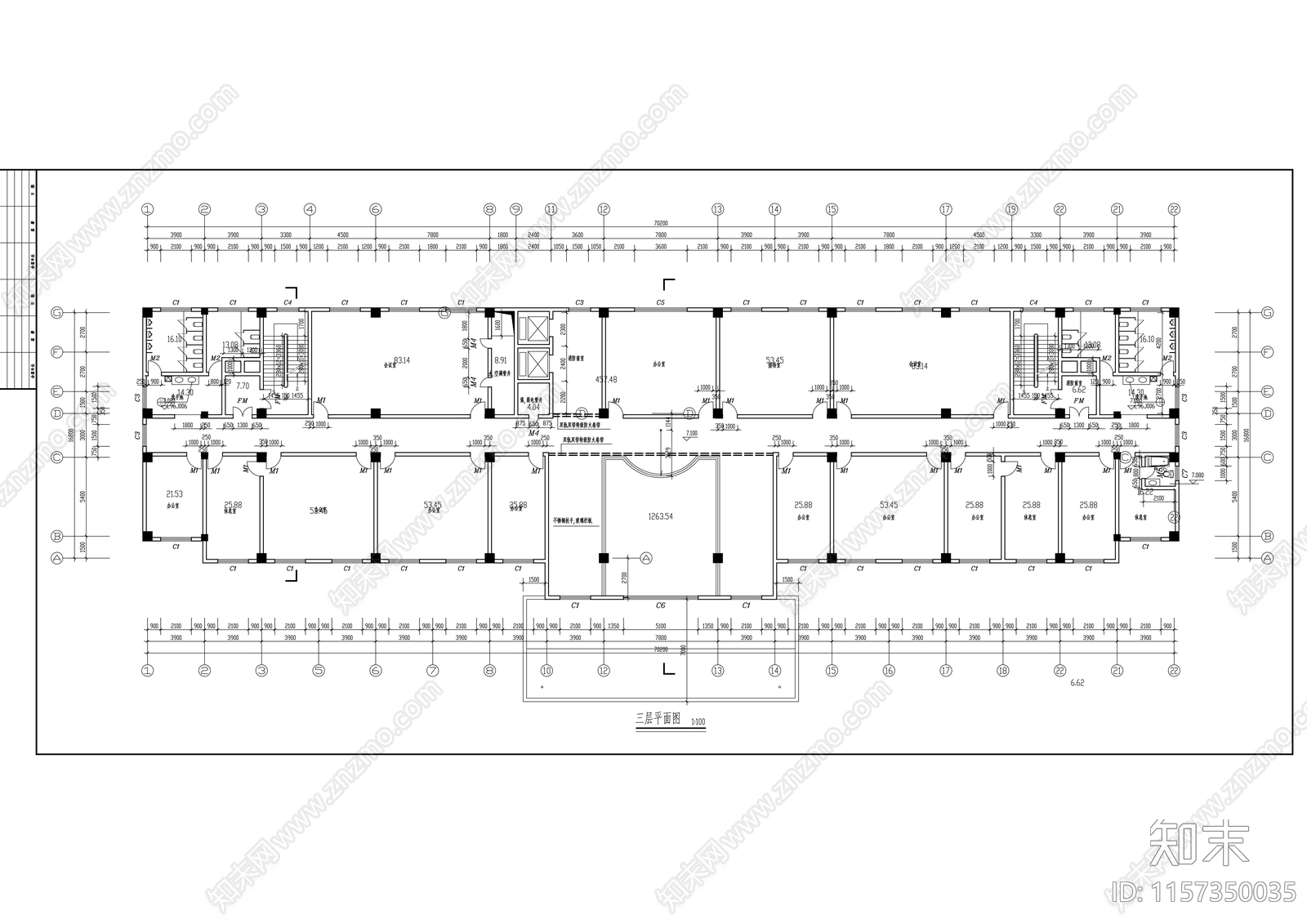 七层办公大楼建施工图下载【ID:1157350035】