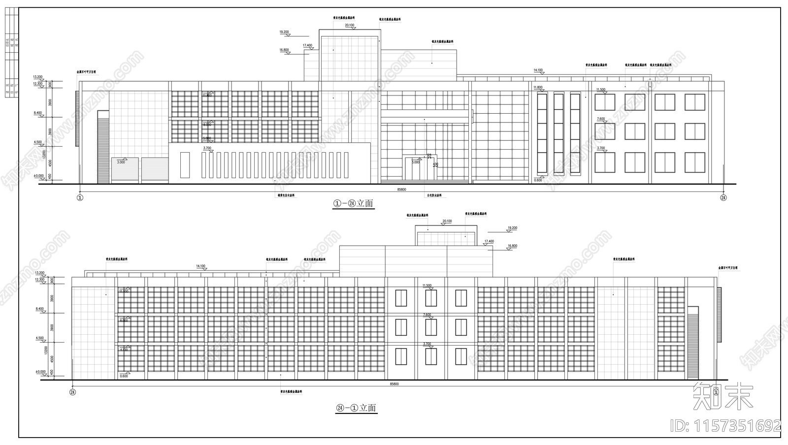 三层现代办公楼建cad施工图下载【ID:1157351692】