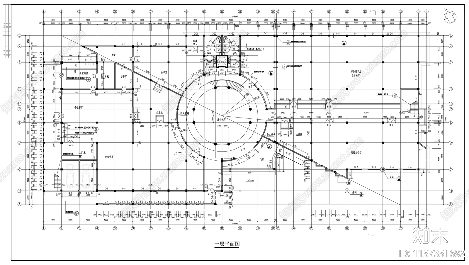 三层现代办公楼建cad施工图下载【ID:1157351692】