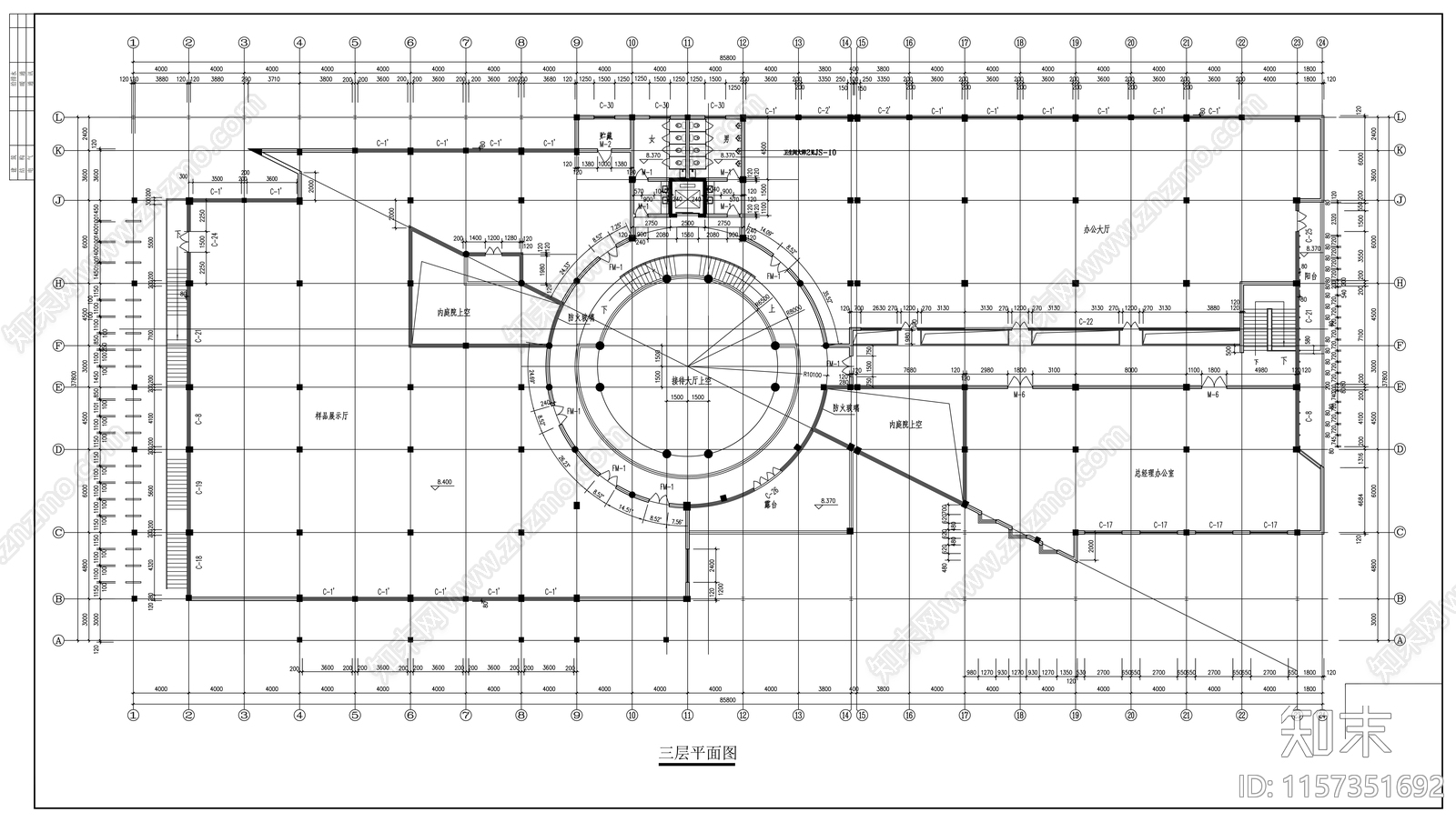 三层现代办公楼建cad施工图下载【ID:1157351692】