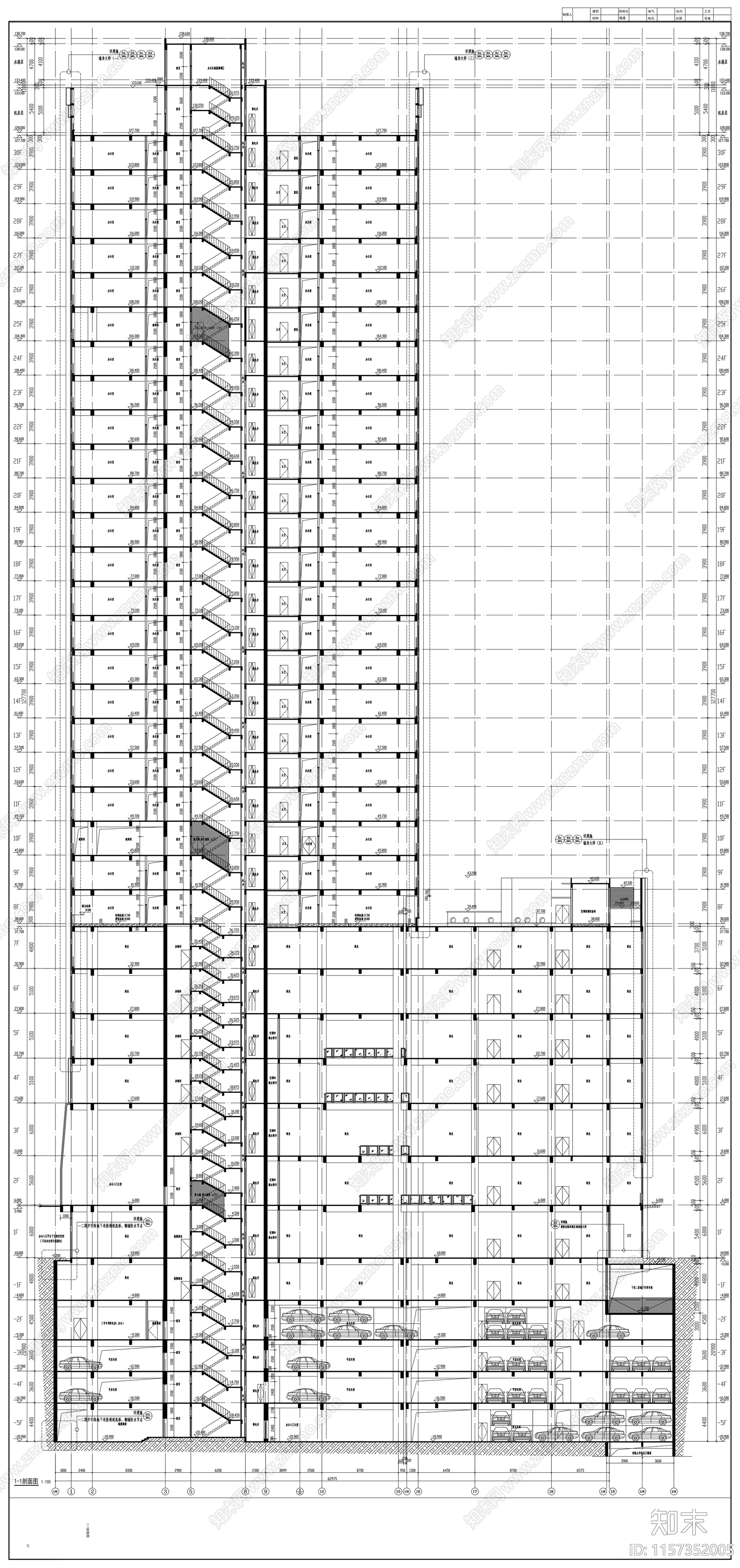 三十层商业写字楼建cad施工图下载【ID:1157352005】