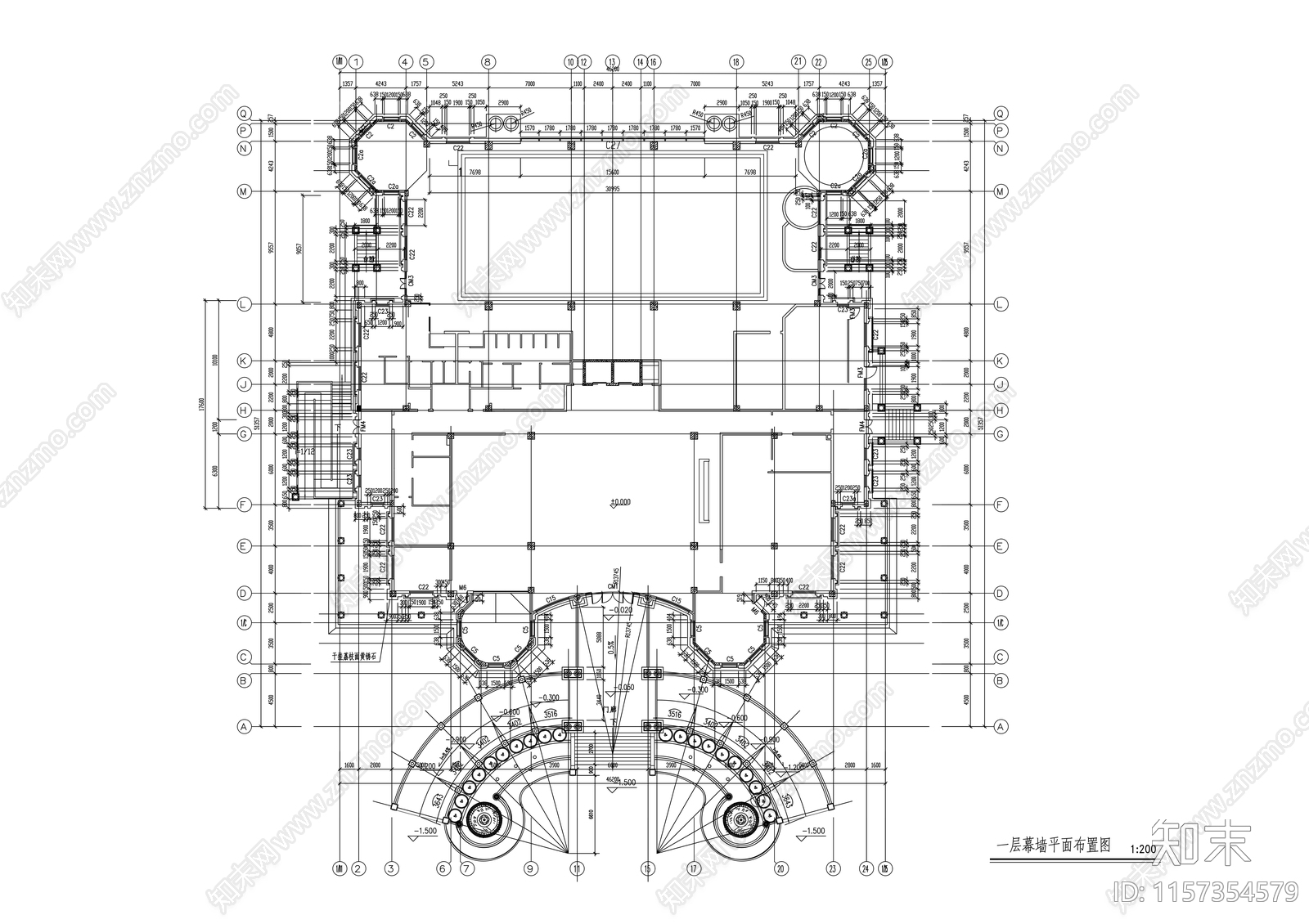 四层欧式风格综合楼幕cad施工图下载【ID:1157354579】