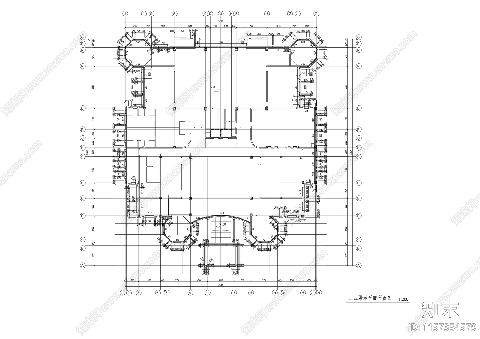 四层欧式风格综合楼幕cad施工图下载【ID:1157354579】