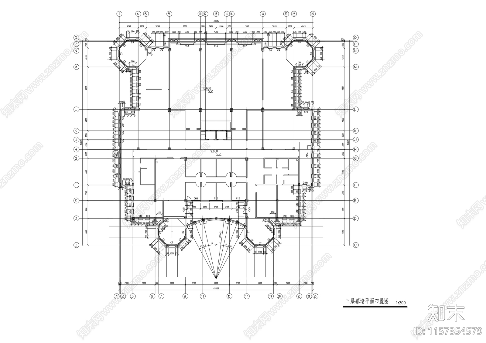四层欧式风格综合楼幕cad施工图下载【ID:1157354579】