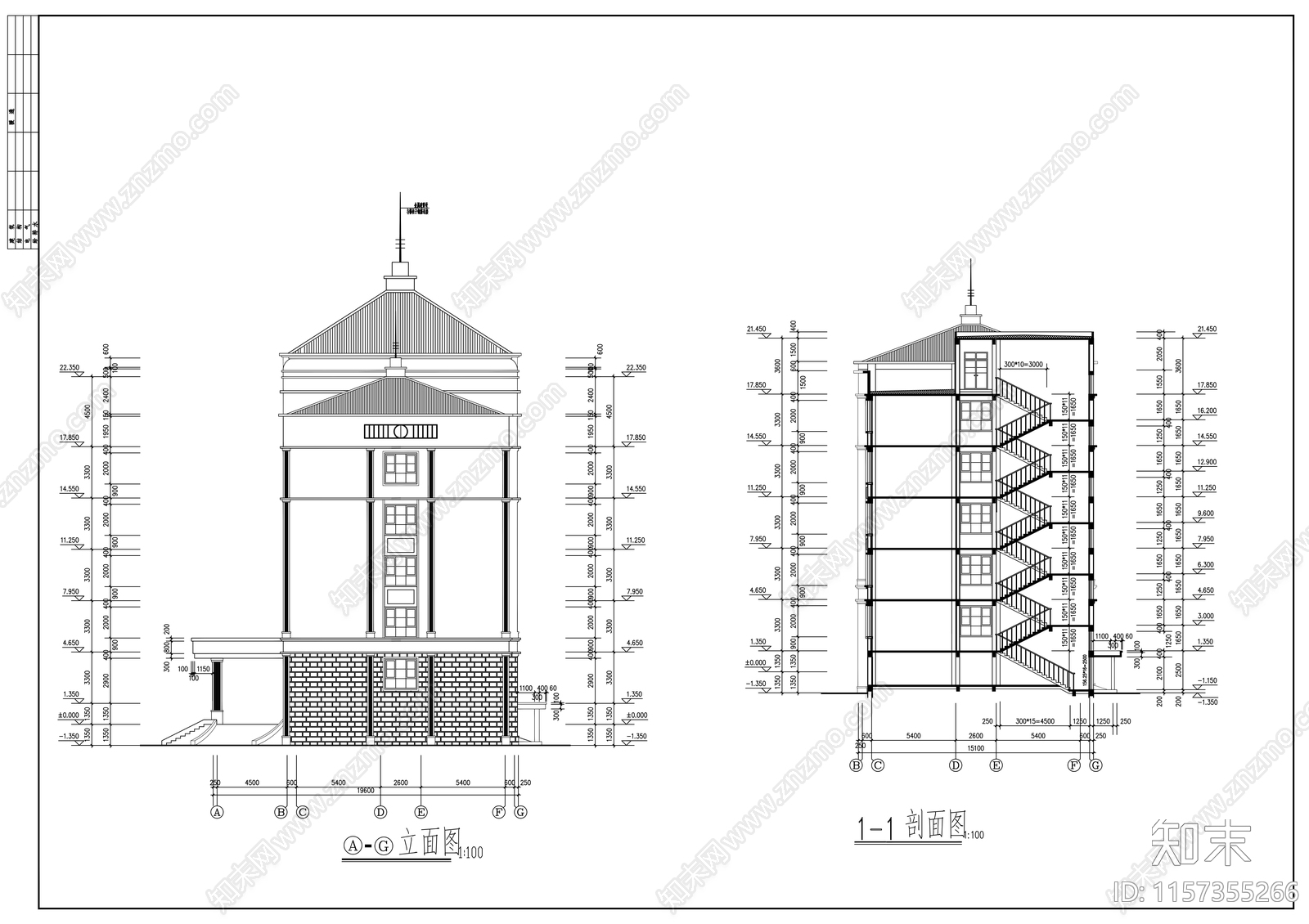 五层检察院办公楼建筑设cad施工图下载【ID:1157355266】