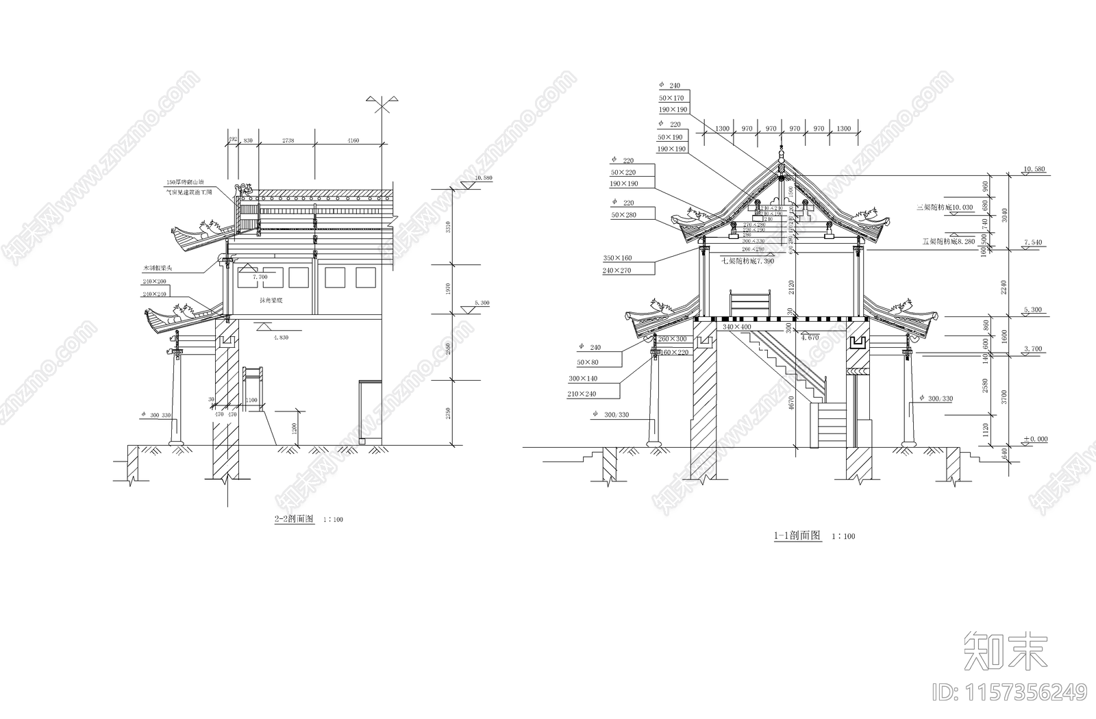 中国古建建筑cad施工图下载【ID:1157356249】