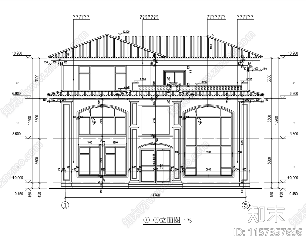 欧式建筑三cad施工图下载【ID:1157357696】