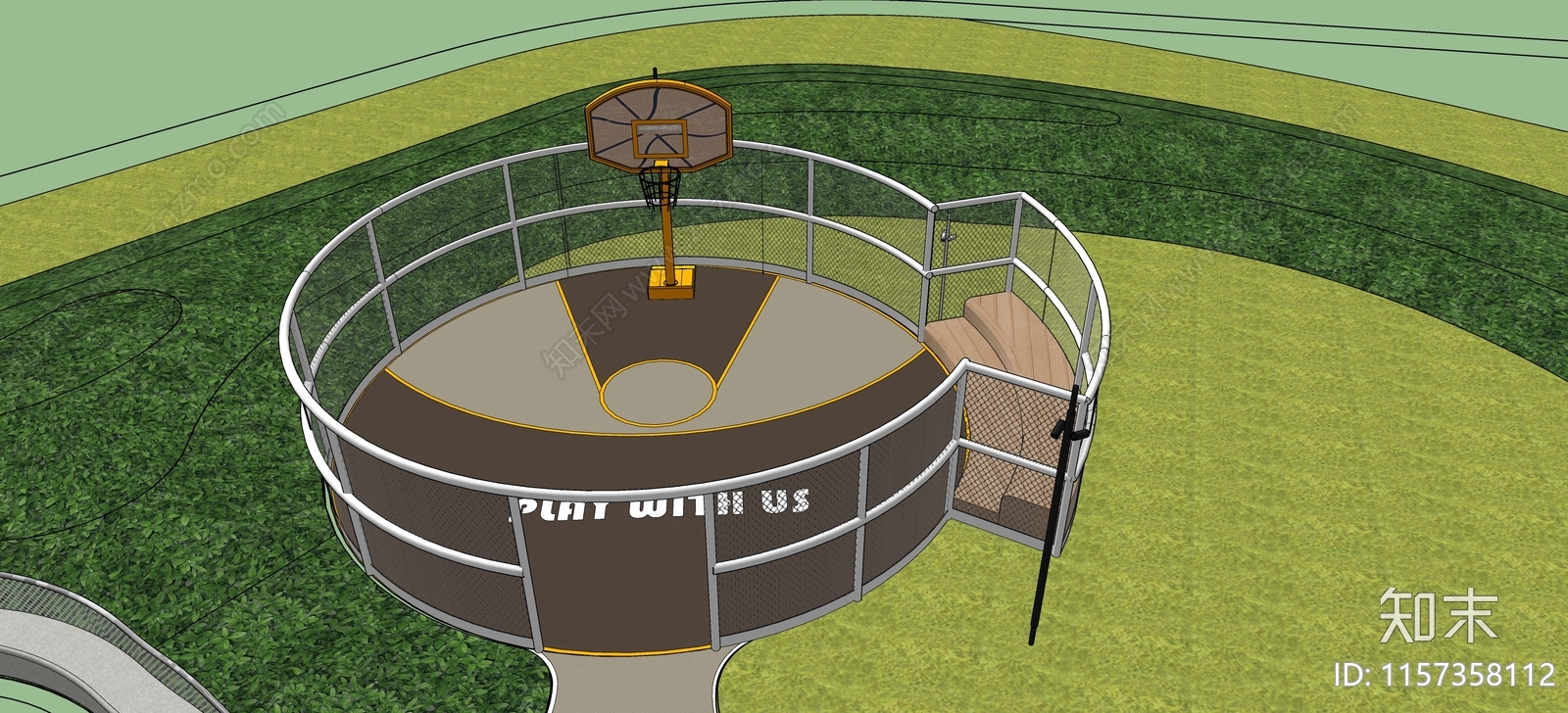 现代户外篮球场SU模型下载【ID:1157358112】