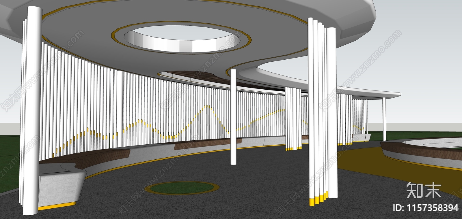 现代流畅景观廊架SU模型下载【ID:1157358394】