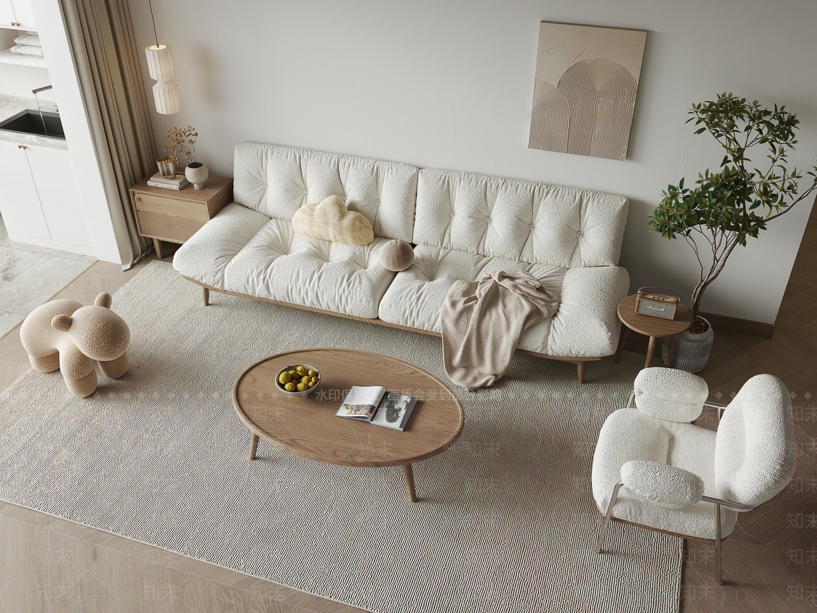 北欧沙发茶几组合3D模型下载【ID:1157358625】