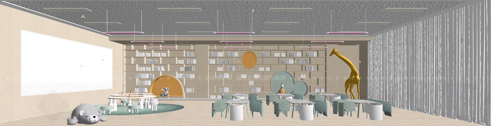 现代幼儿园图书活动室SU模型下载【ID:1157360427】