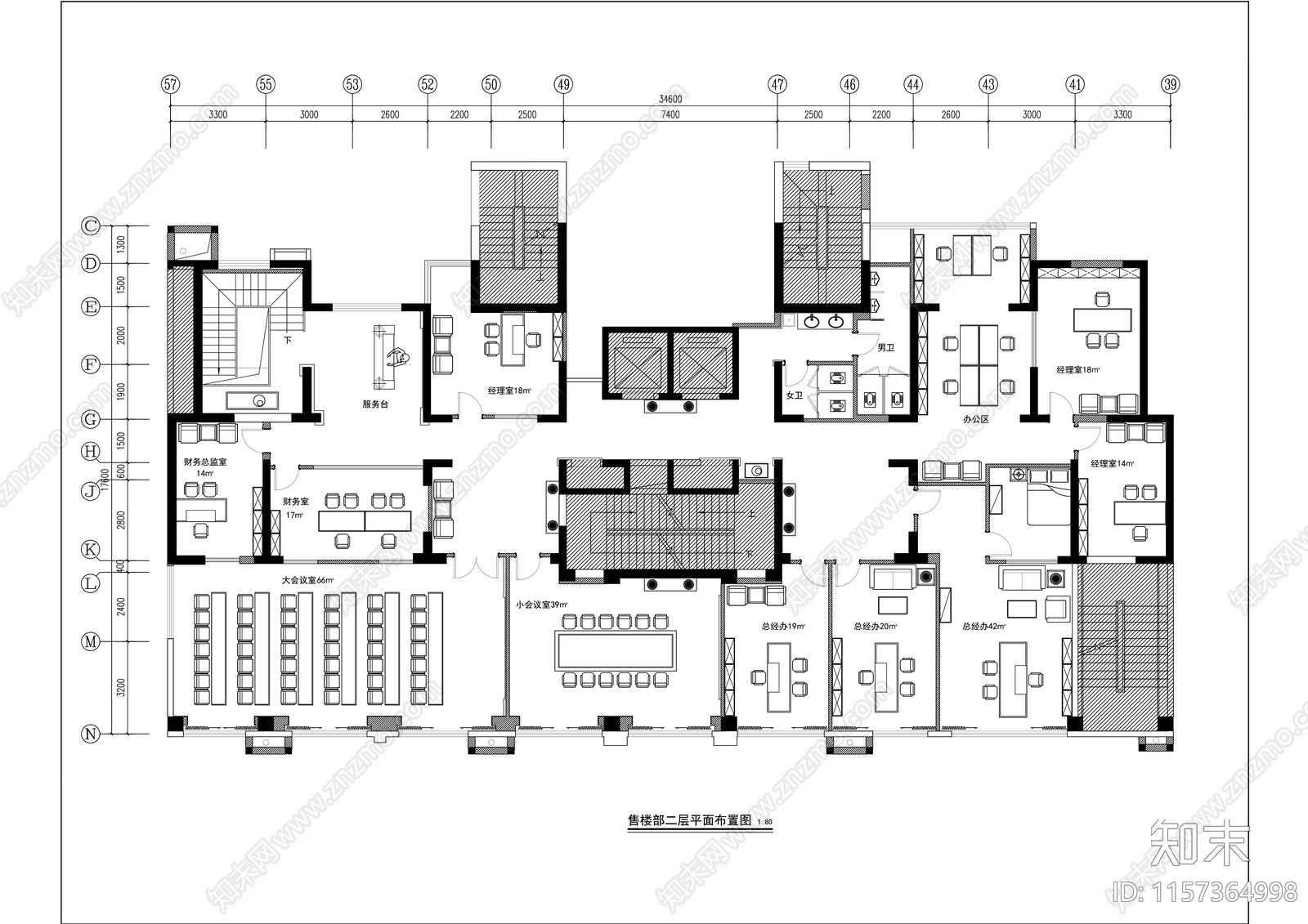 现代二层住宅售楼处室内精装修cad施工图下载【ID:1157364998】