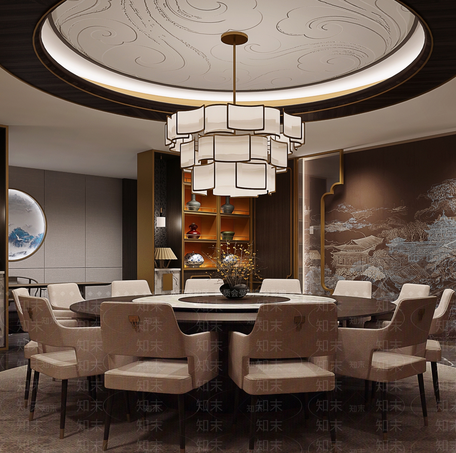 新中式餐厅包厢SU模型下载【ID:1157364508】