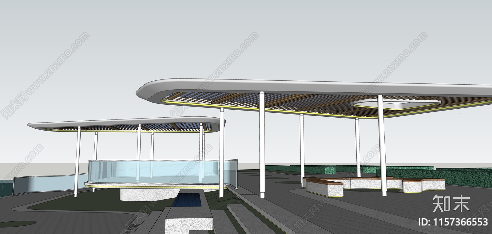 现代景观廊架SU模型下载【ID:1157366553】