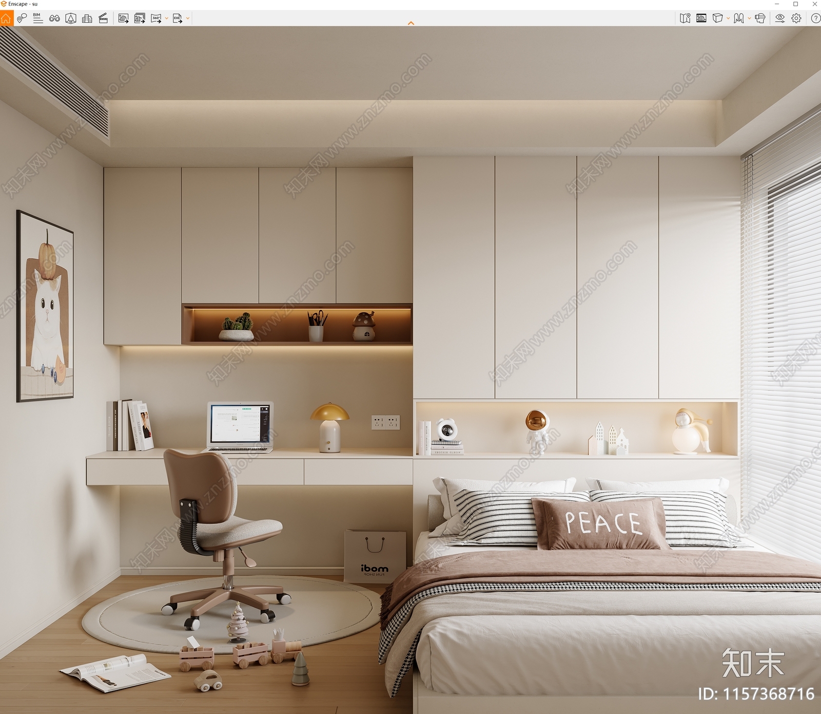 现代儿童榻榻米卧室SU模型下载【ID:1157368716】
