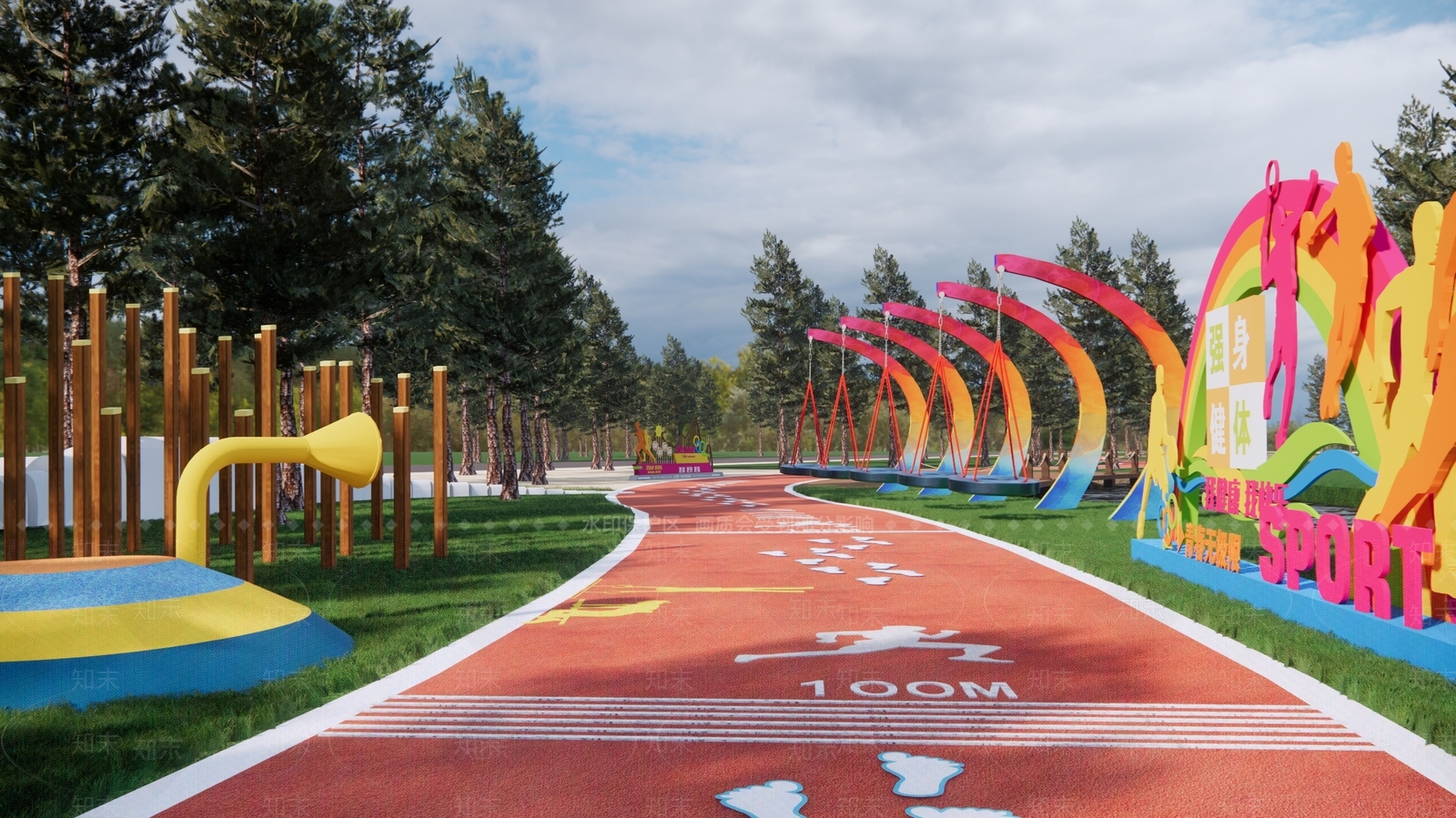 现代绿道公园景观SU模型下载【ID:1157368971】