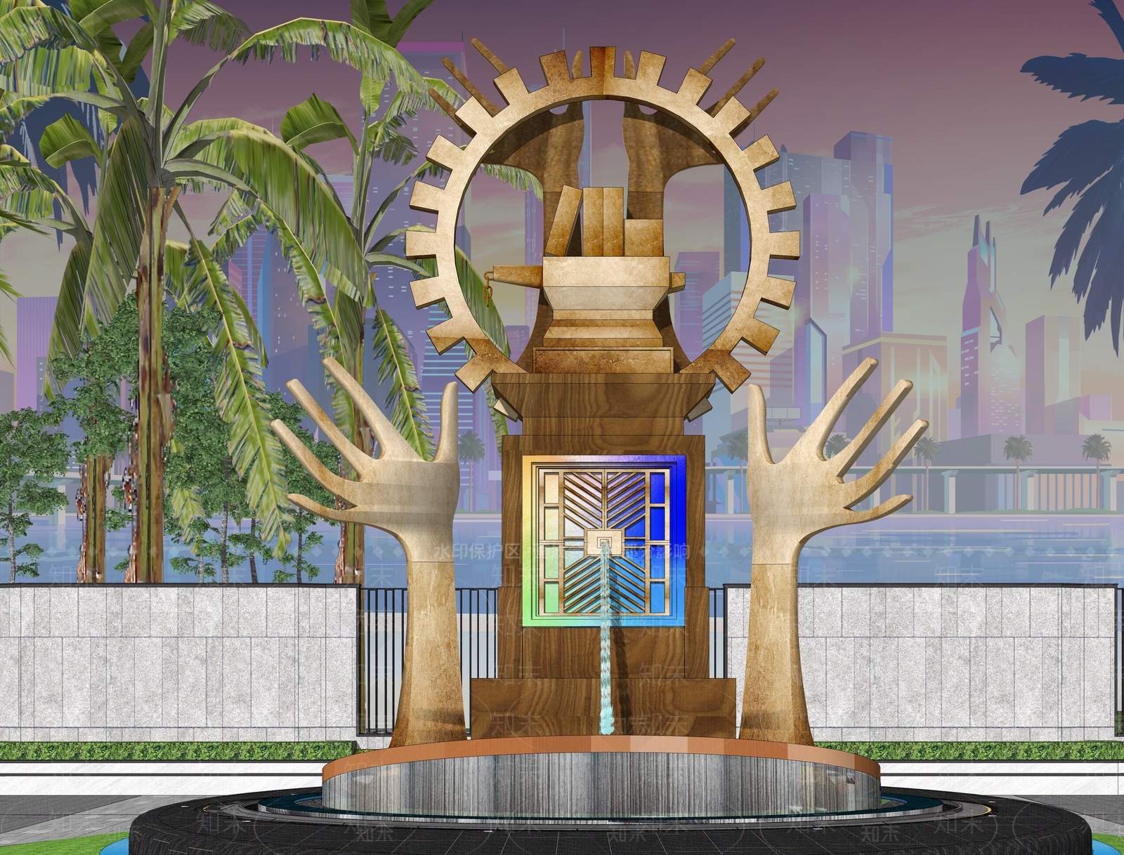 现代思源主题齿轮雕塑SU模型下载【ID:1157370704】