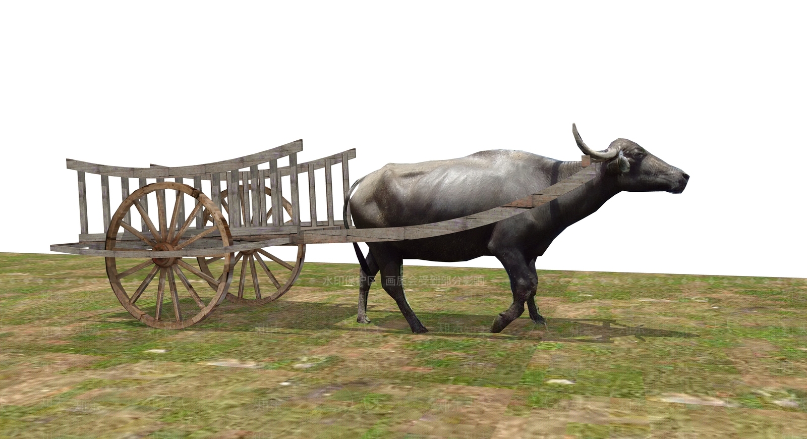 新中式牛拉板车雕塑SU模型下载【ID:1157371621】