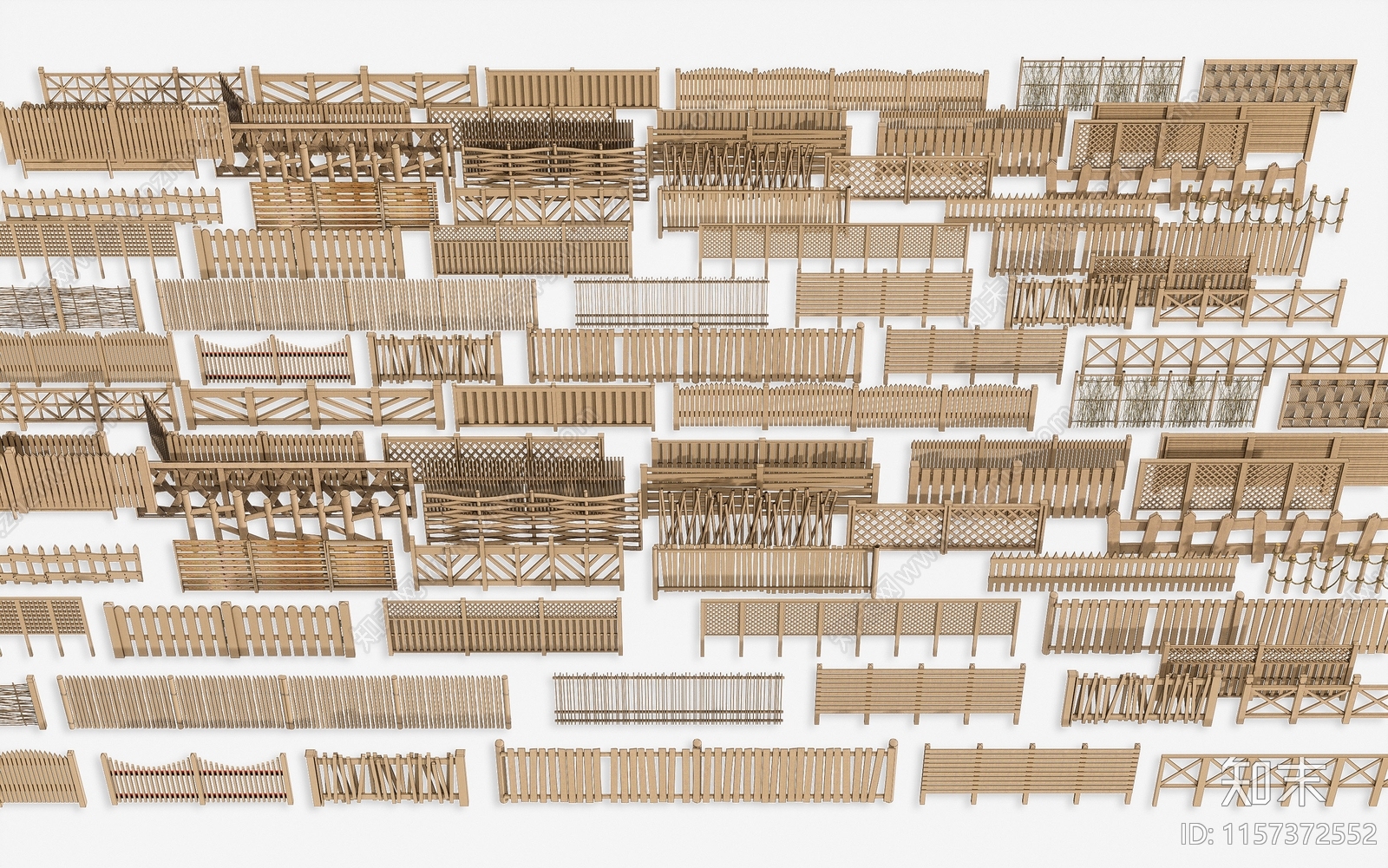 现代户外庭院实木围栏3D模型下载【ID:1157372552】