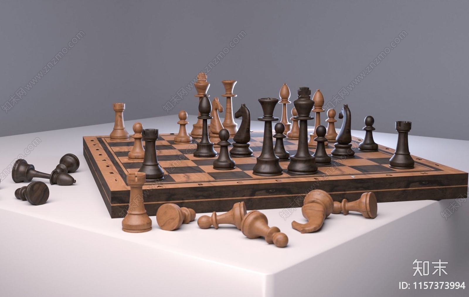 现代实木头国际象棋3D模型下载【ID:1157373994】