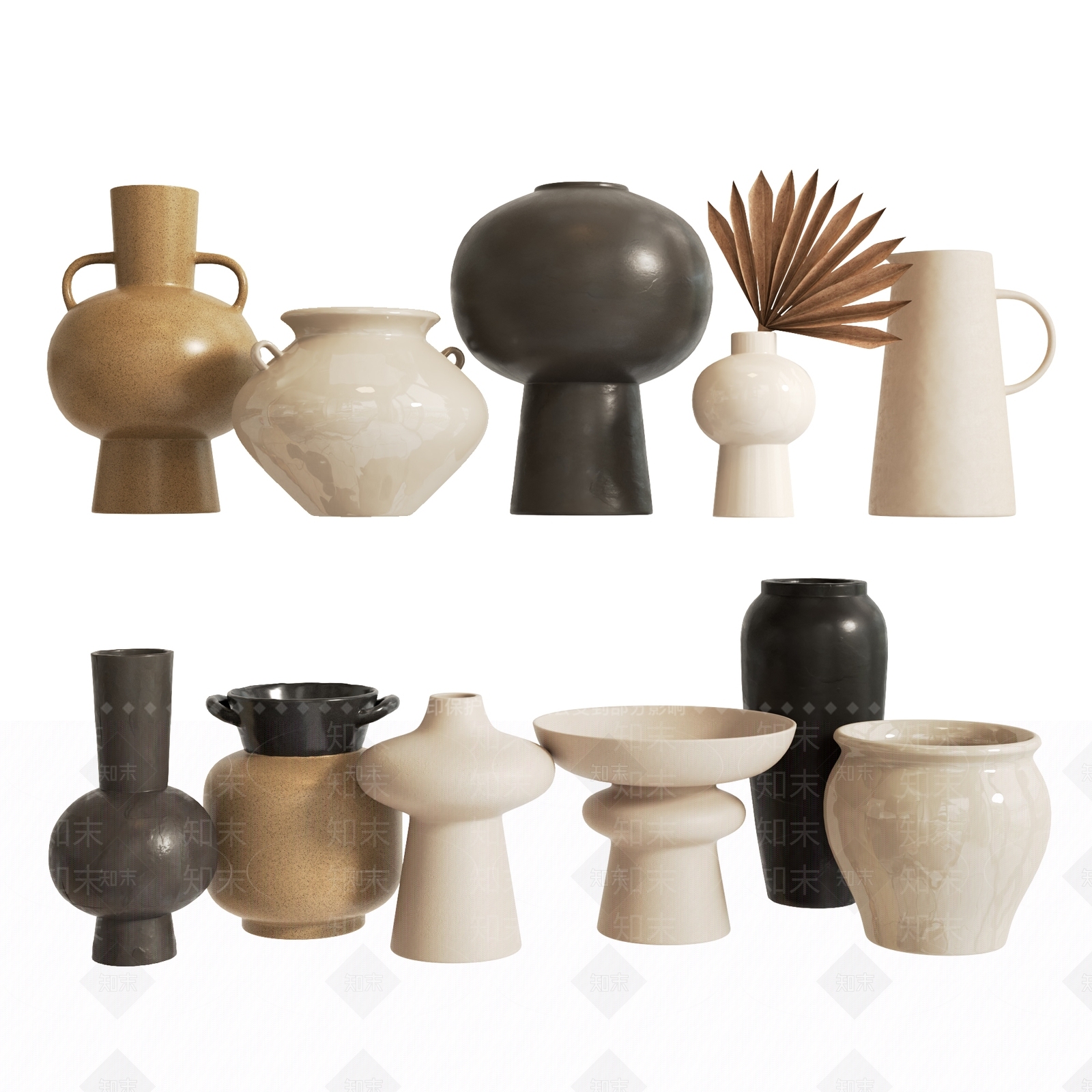 侘寂风陶瓷器皿SU模型下载【ID:1157376085】
