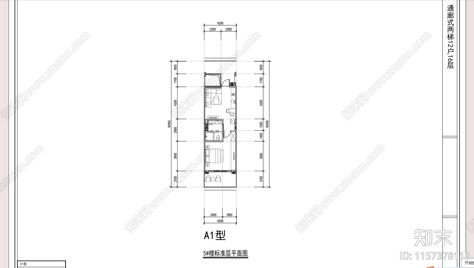 小面积段高层度假公寓cad施工图下载【ID:1157378116】
