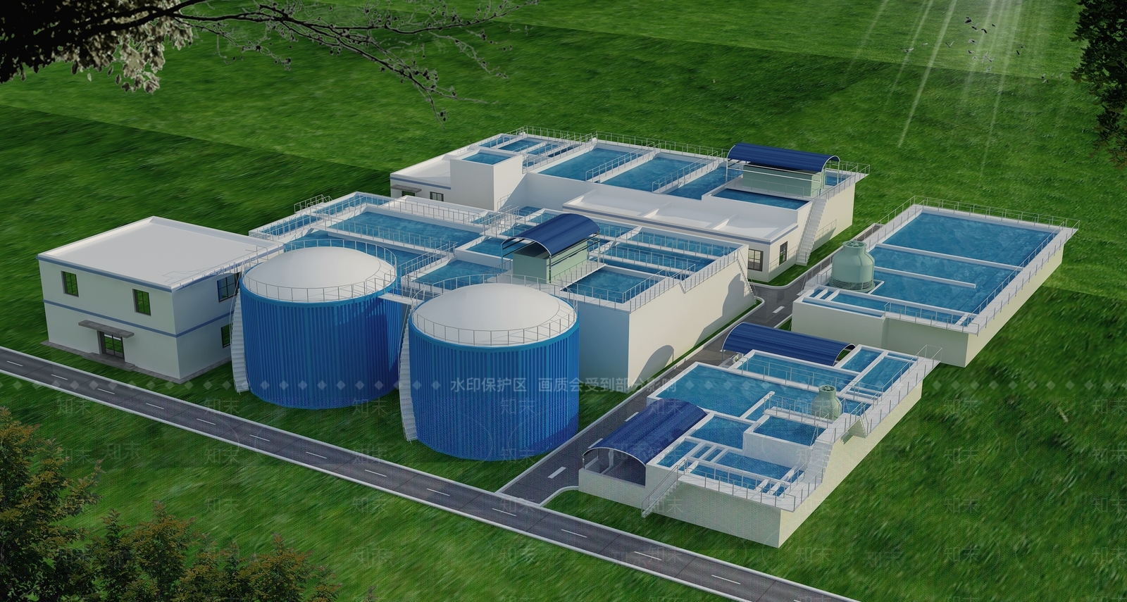现代污水处理工厂3D模型下载【ID:1157381941】
