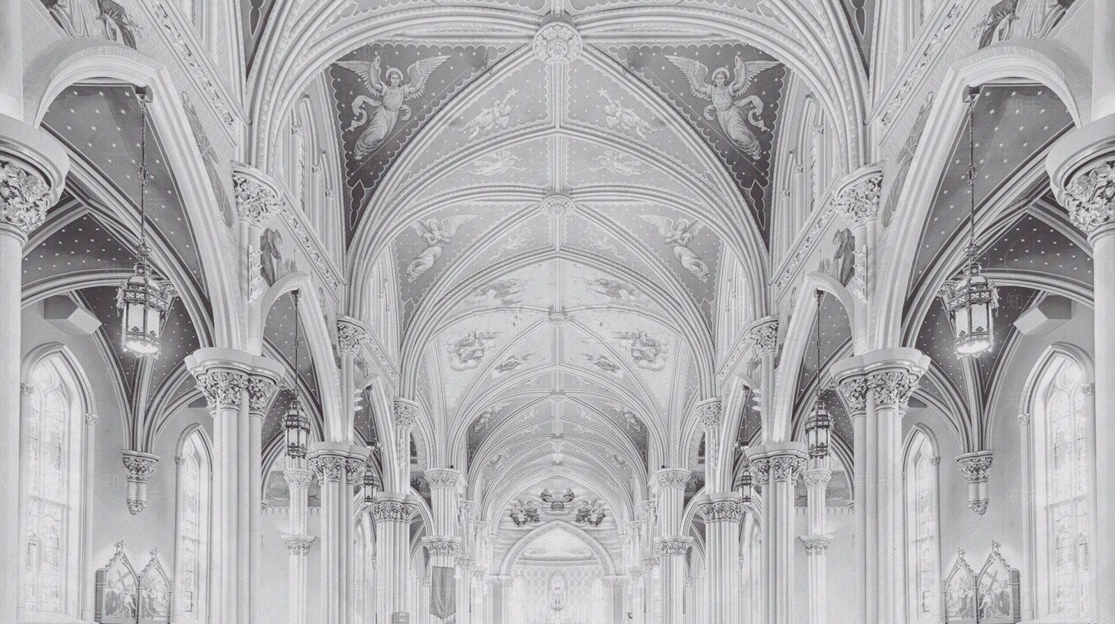 欧式建筑穹顶壁布壁画装饰画线描贴图下载【ID:1157389627】