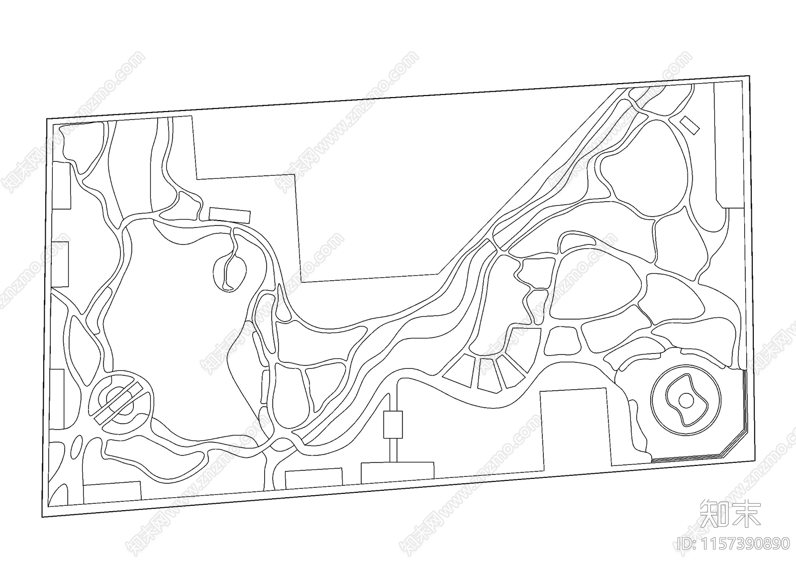 公园景观设计cad施工图下载【ID:1157390890】