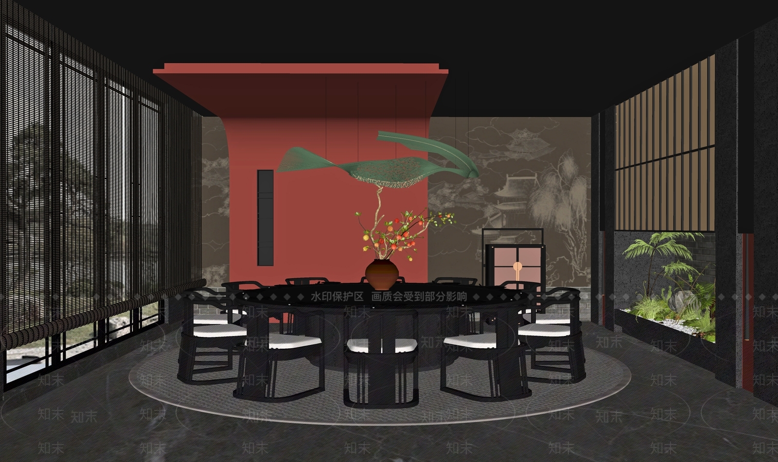 新中式餐饮包厢SU模型下载【ID:1157393875】