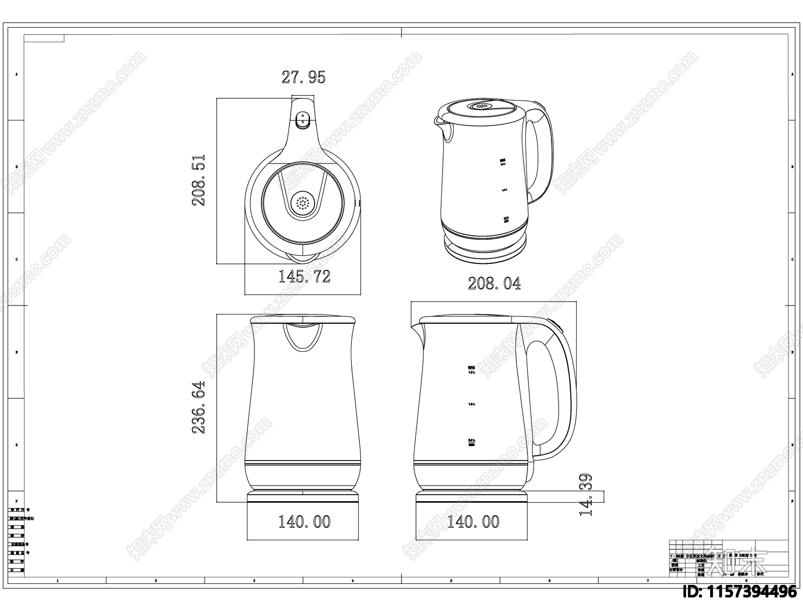 电热水壶线稿图设计施工图下载【ID:1157394496】