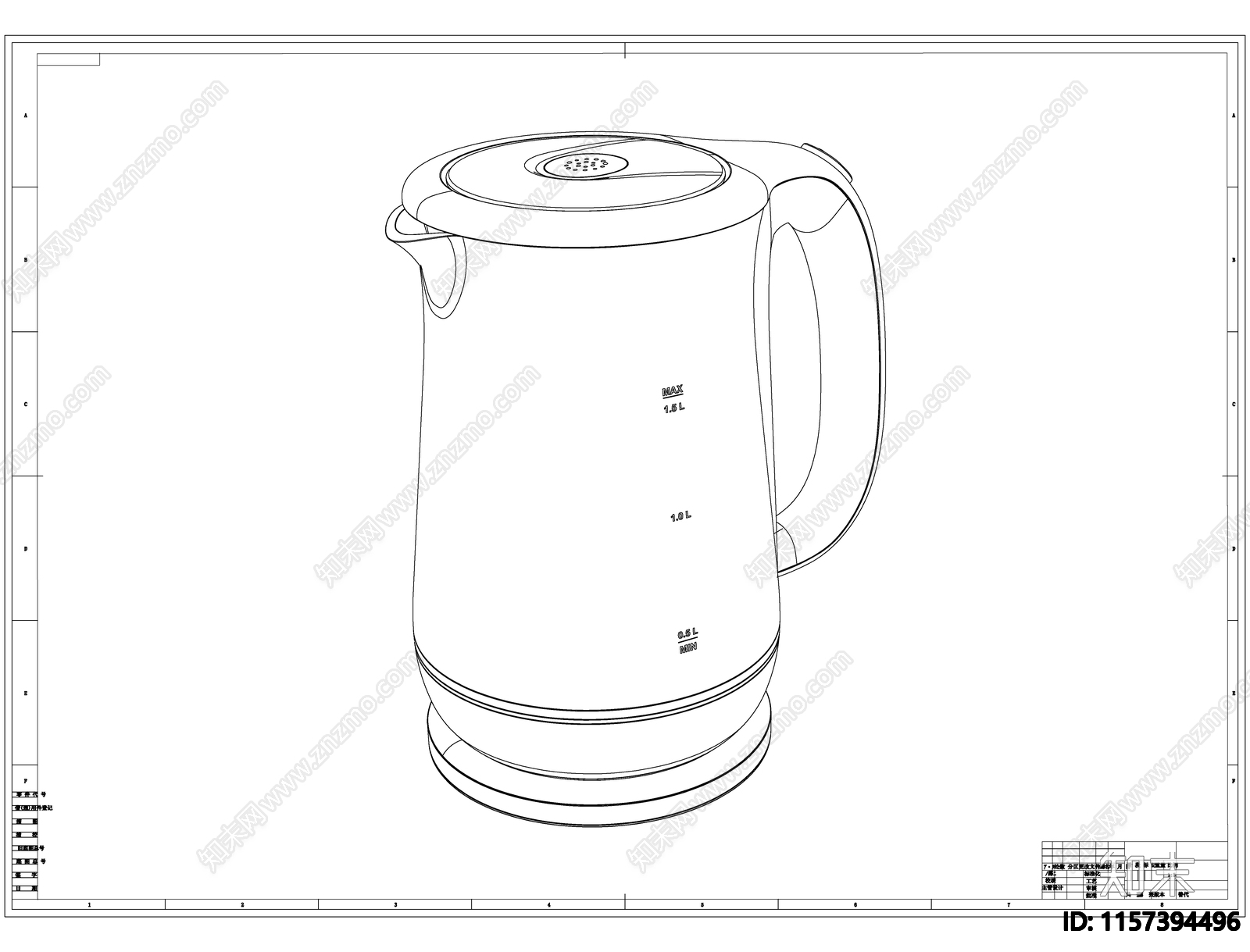 电热水壶线稿图设计cad施工图下载【ID:1157394496】