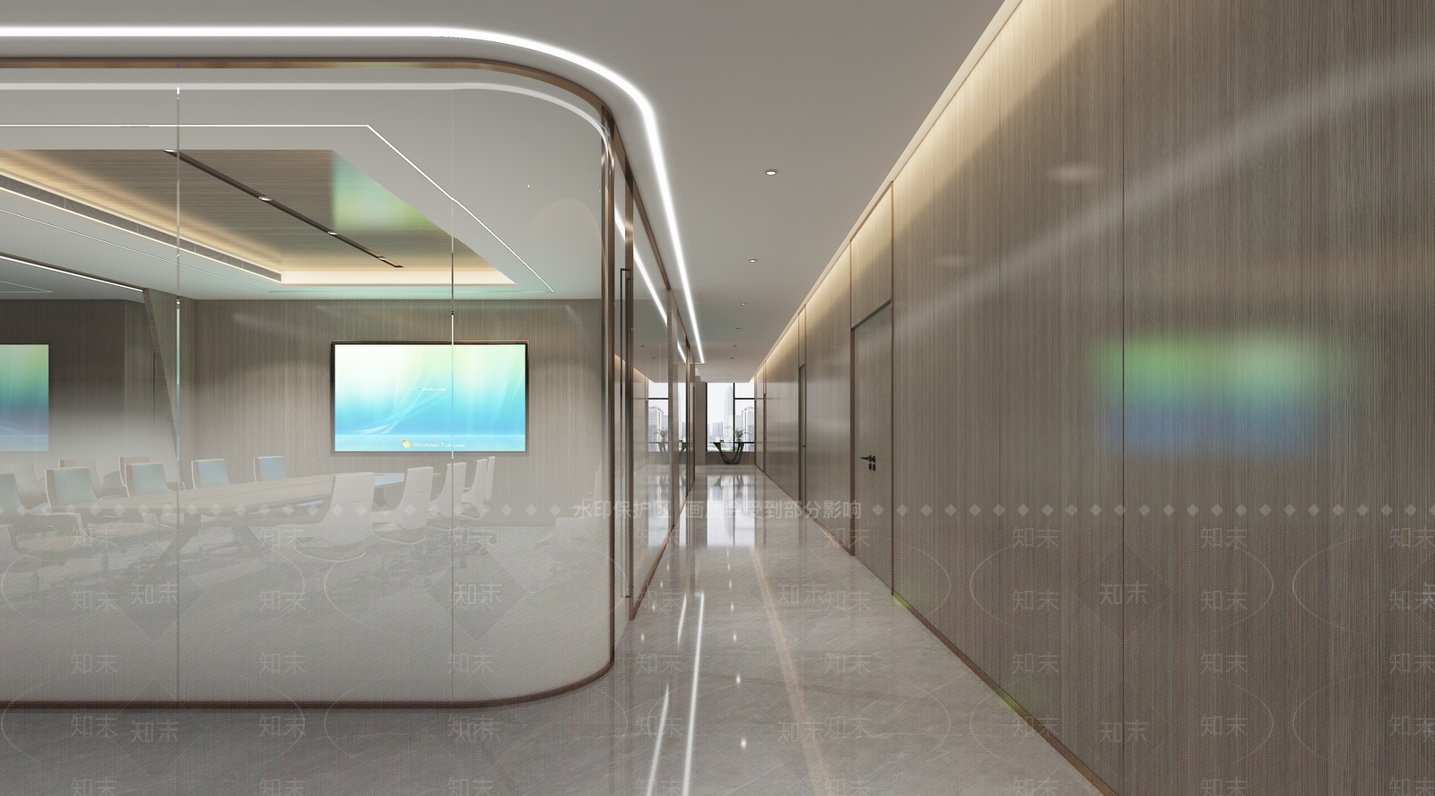 现代工装办公会议洽谈公区走廊3D模型下载【ID:1157396181】