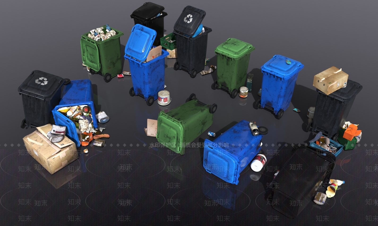 塑料旧垃圾桶3D模型下载【ID:1157397416】