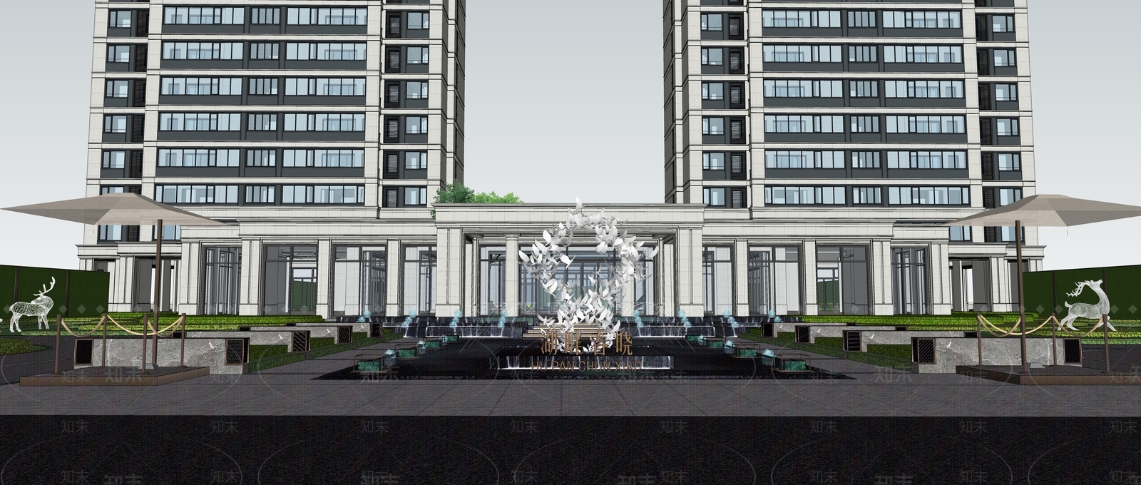 现代小区景观SU模型下载【ID:1157402390】