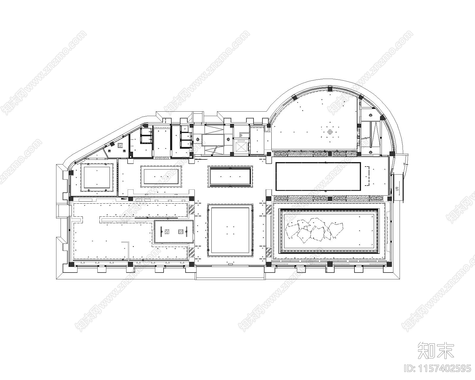 某现代轻奢销售中心平立cad施工图下载【ID:1157402595】