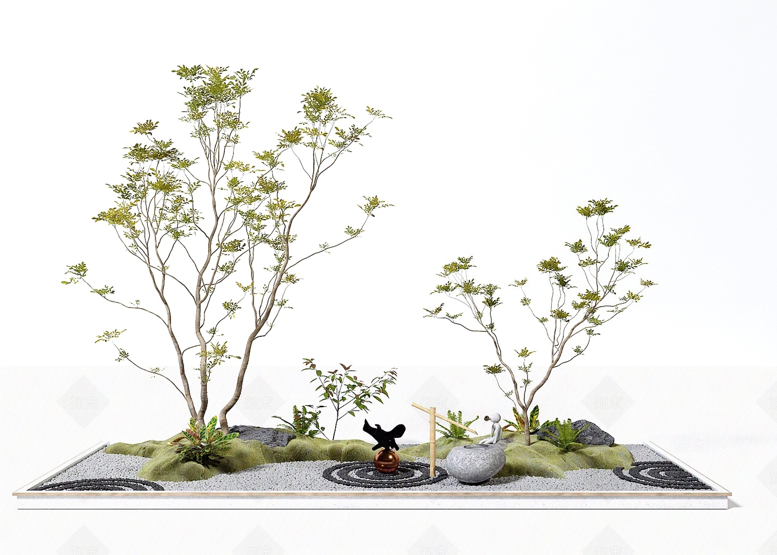 现代新中式绿植景观小品3D模型下载【ID:1157404569】