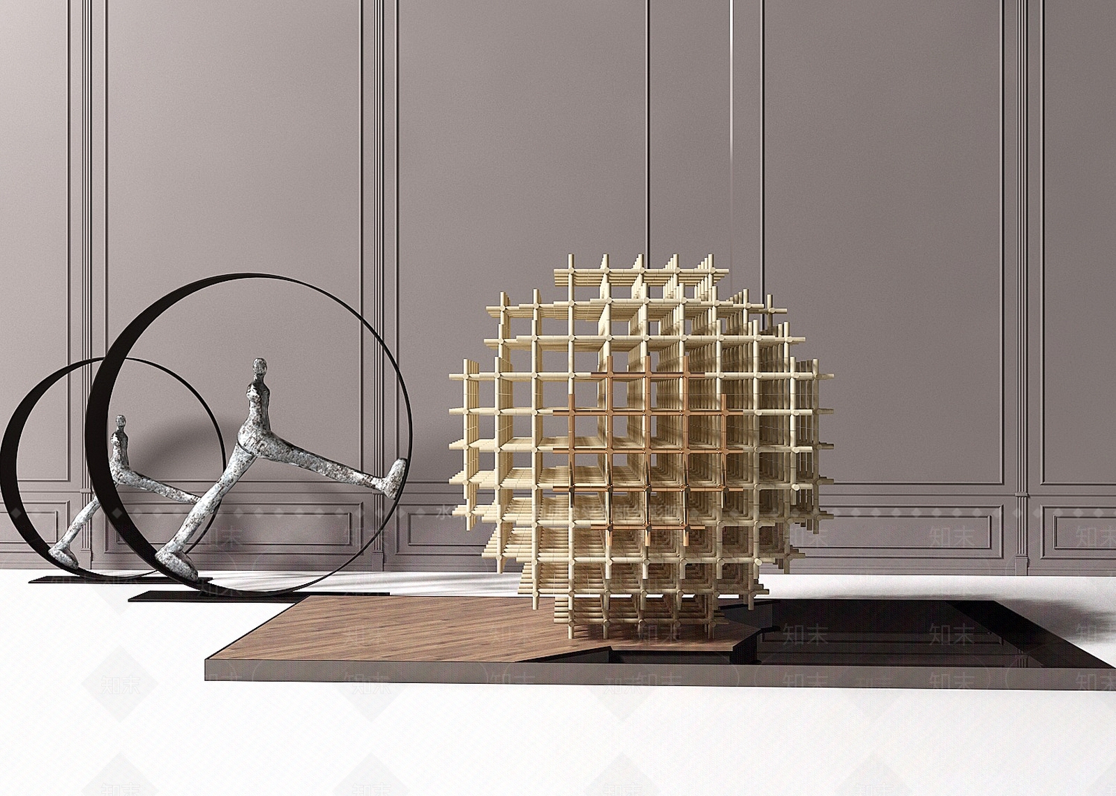 现代新中式拼接圆球装饰摆件水景水池艺术品3D模型下载【ID:1157404667】