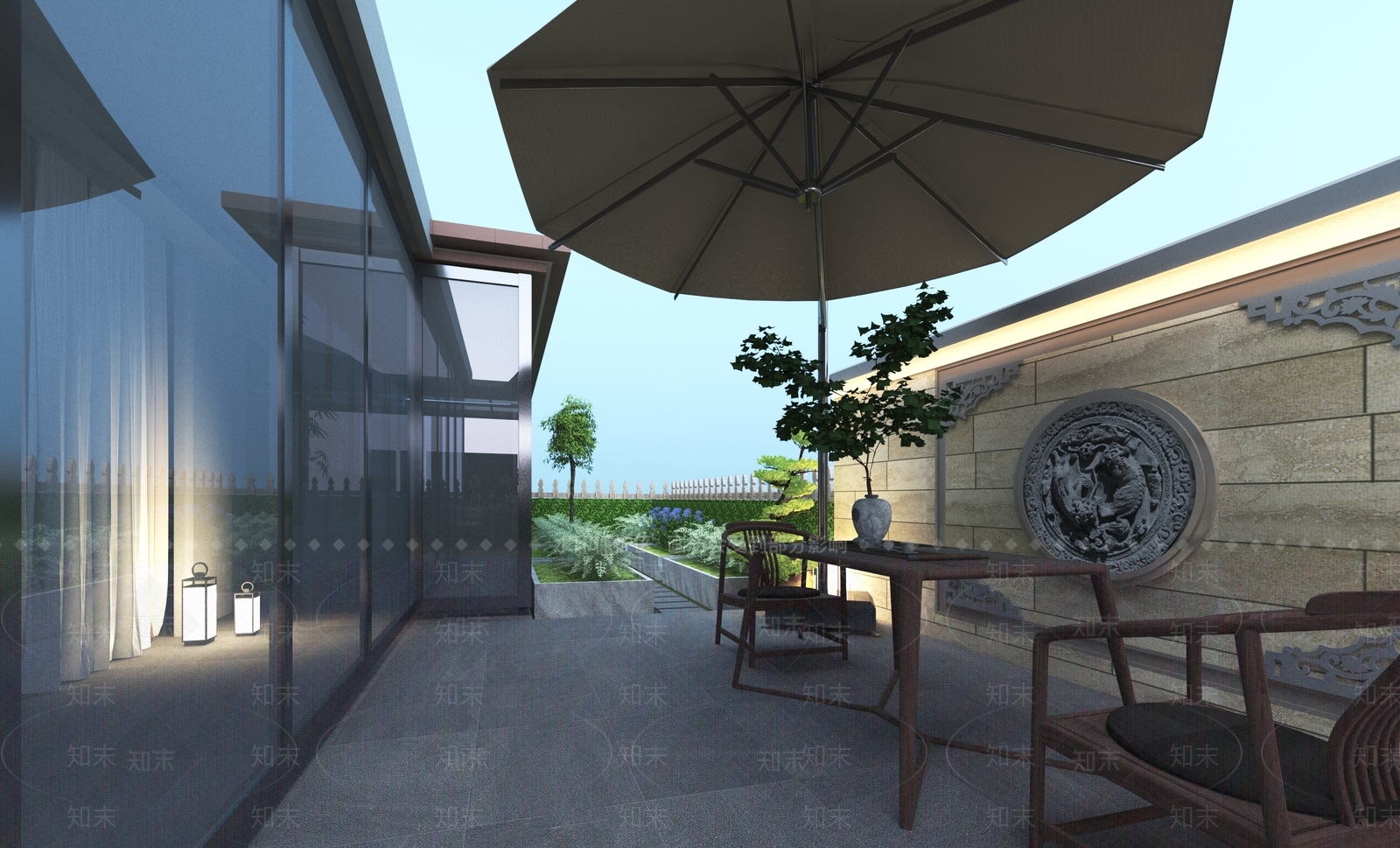 现代高端新中式庭院屋顶花园景观3D模型下载【ID:1157407513】