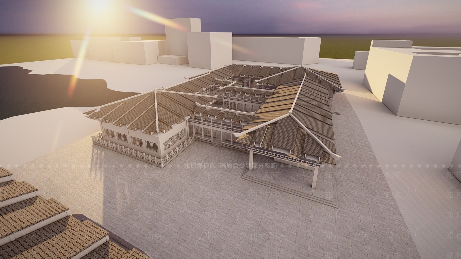 中式国学馆仿古建筑SU模型下载【ID:1157408565】