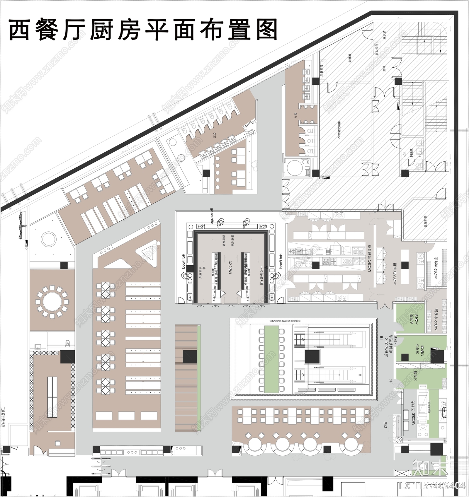 西餐厅厨房平面布置图施工图下载【ID:1157409404】